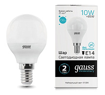 Лампа LED G45 E14 4100К 10Вт 920Лм Elementary Gauss