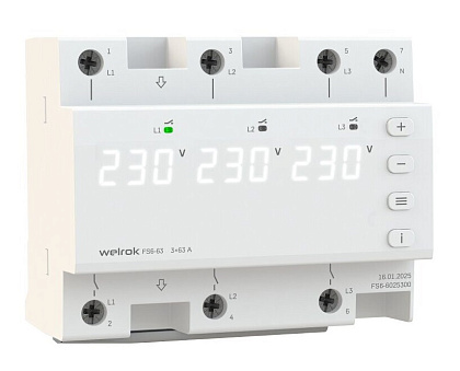 Реле напряжения c переключением фаз Welrok FS6-63 63А 3ф