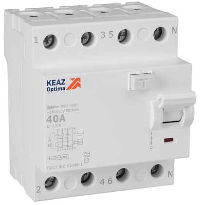УЗО DM63-4240 40/4 30мА, тип AC, 4,5кА КЭАЗ
