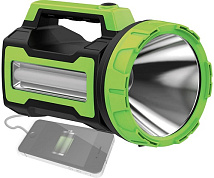 Фонарь аккум KOSMOS PREMIUM 10W LED, бок.пан. 4Вт, 3 режраб, регулировка яркости, з/у220/12в usb вых