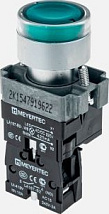 Кнопка с LED подсветкой, зеленая, 220V AC/DC, 1NO, металл MTB2-BW3363