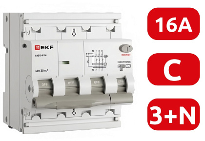 АВДТ-63N C16/3+N 30мА, тип АC, 6кА PROXIMA EKF