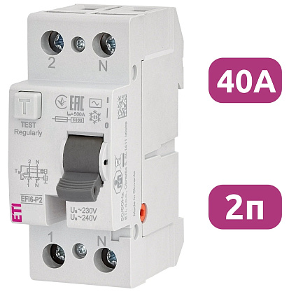 УЗО EFI6-P2 40/2/0.03 30мА, тип А, 6кА ETI