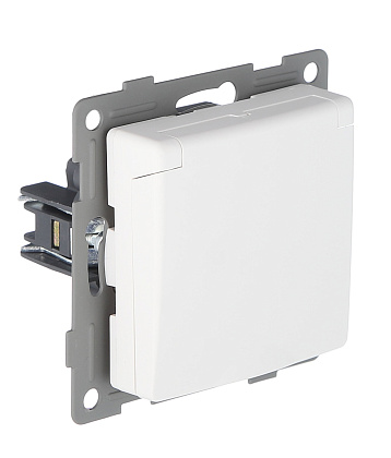 Розетка 1-я с крышкой с/з с шторками белая U1A-012 SoftTouch "Uno" AWSproducts