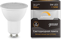 Лампа LED MR16 GU10 3000К 5Вт 500Лм DIMMER Gauss