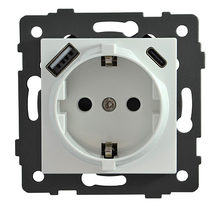 Розетка 1-я с/з с USB и TYPE C белая A-026W AWSPRODUCTS