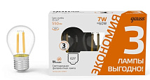 Лампа Gauss Filament Шар 7W 550lm 2700К Е27 LED (3 лампы в упаковке) 1/20