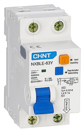 АВДТ NXBLE-63Y C40/1+N 30мА, тип АC, 4,5кА CHINT