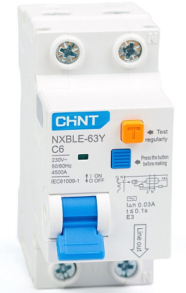 АВДТ NXBLE-63Y C6/1+N 30мА, тип АC, 4,5кА CHINT