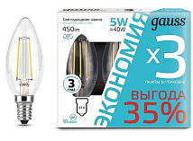 _упак_Лампа Gauss Filament Свеча E14 5W 450lm 4100К 450Lm (1упак.-3шт, цена за 3шт.)