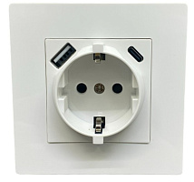 Розетка 1-я с/з с USB и TYPE C белая A-026W AWSPRODUCTS