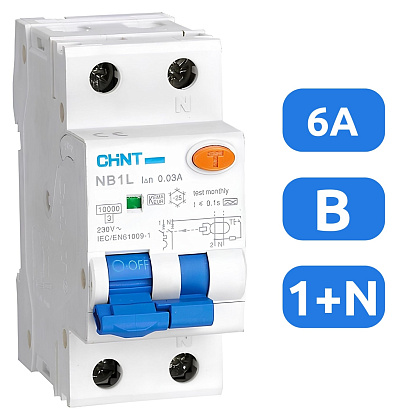 АВДТ NB1L B6/1+N 30мА, тип АС, 10кА CHINT