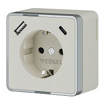 Розетка ОУ 1-я с/з со шторками и USB тип A+C Слоновая кость Gallant WERKEL