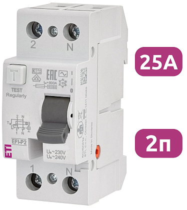 УЗО EFI-P2 25/2/0.1 100мА, тип АС, 10кА ETI