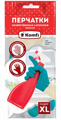 Перчатки хозяйственные латексные БИКОЛОР XL /б+б Komfi