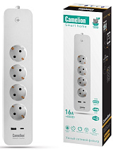 Сетевой фильтр Camelion Smart Home SZD/SH/4х1,5/WIFI (4гн.1,5м.,16A 4000В, USB+Type-С, WiFi+Счетчик)