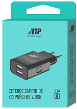 Сетевое зарядное устройство 2USB;2,1А; черное  Borasco (0106)