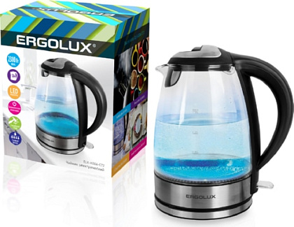 Чайник стеклянный черный, нерж. сталь (1,8л, 160-250В, 1500-2300Вт) ERGOLUX ELX-KG04-C72