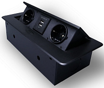 Выдвижная гор. розетка 2 Euro 16A, 2 USB A 5В/2.1А Черный RocketSocket