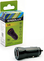 Автомобильное ЗУ ERGOLUX 1USB+1Type C, 12В, 5V/3А, LED, Черный, Коробка