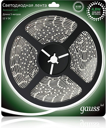 Лента LED 3528 Зеленый 4,8Вт/м 60LED/м 12В 5м Gauss