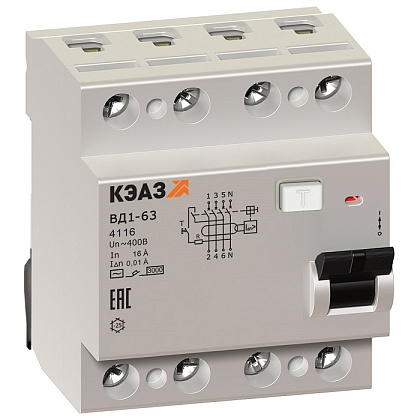 УЗО ВД1-63-4240 40/4 30мА, тип AC, 4,5кА КЭАЗ