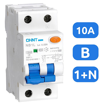 АВДТ NB1L B10/1+N 30мА, тип АС, 10кА CHINT