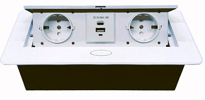 Выдвижная гор. розетка 2 Euro 16A, USB type A+C 18W Белый RocketSocket