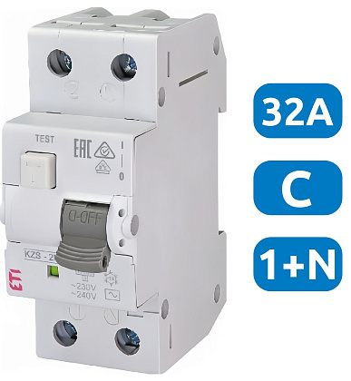 АВДТ KZS-2M C32/0.03 1+N, 30мА, тип АС, 10кА ETI