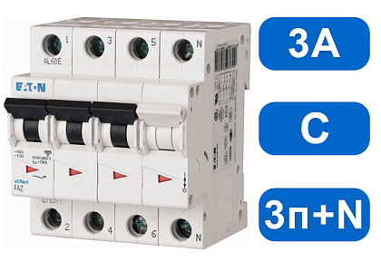Автомат FAZ-C3/3N (С) 3А 3+N 15кА