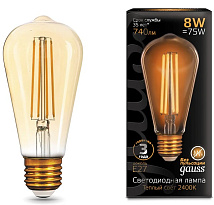Лампа LED ST64 E27 2400К 8Вт 740Лм Amber Filament Gauss
