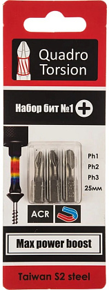 Набор бит №1 Ph1,2,3-25мм (3 шт./карта) "Quadro Torsion"