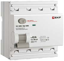 Выключатель дифференциального тока ВД-100N 4P 63А 30мА тип AC эл-мех 6кА PROXIMA EKF
