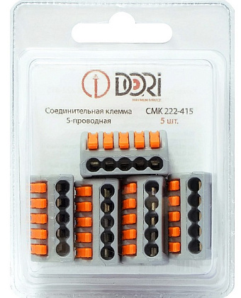 Клемма рычажковая 5 отверстий 0,08-2,5 уп5шт СМК222-415 сер WAGO DORI