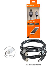 Дата-кабель, ДК 8, USB - USB Type-C, 1 м, тканевая оплетка, черный, TDM