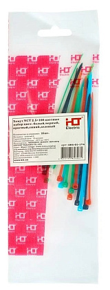 Хомут 3,6*200 цветной набор нейлон (ч,б,кр,син,зел.) (25 шт) (HLT), уп