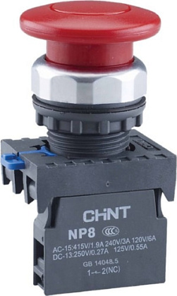 Кнопка NP8-01M/1 Гриб ф40мм крас. б/фикс. 1нз IP65 CHINT, 