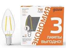 Лампа LED C35 E14 2700К 7Вт 550Лм упак. 3Шт Filament Elementary Gauss