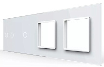 Панель для 2-х сенсорных выключателей и 2-х розеток Livolo, 3 клавиши (2+1), цвет белый, стекло