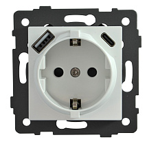 Розетка 1-я с/з с USB и TYPE C белая A-026W AWSPRODUCTS