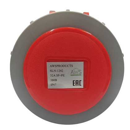 Розетка стационарная 32A 4п (3P+PE) SLN-1242 IP67, 380В, AWSPRODUCTS