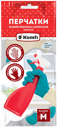 Перчатки хозяйственные латексные БИКОЛОР M /б+б Komfi