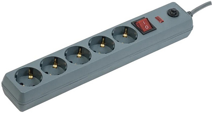 Сетевой фильтр 5гн. 5м с/з с выкл. ПВС 3х1мм2 серый СФ-05К IEK