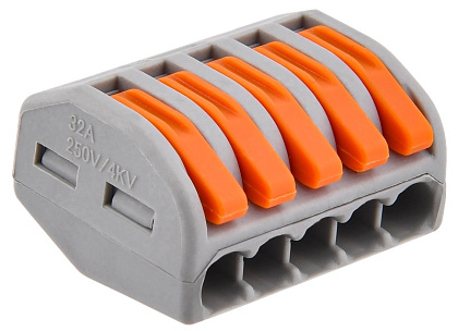 Клемма рычажковая 5 отверстий 0,08-2,5 уп50шт СМК 222-415 сер GENERICA