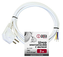 Шнур ПВС 3*0,75 с вилкой белый 3м