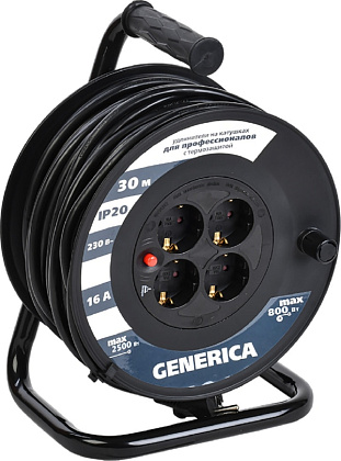 Удлинитель на катушке 4гн. 30м с/з ПВС 3х1,5мм2 УК30 GENERICA