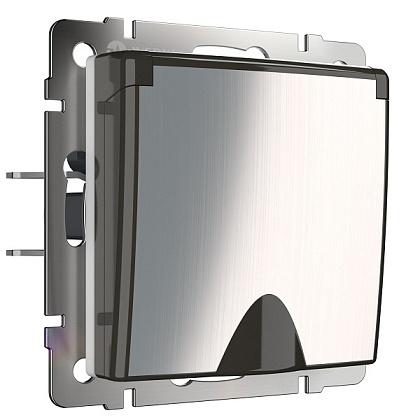 Розетка 1-я с/з со шторками и крышкой IP44 Глянцевый никель WERKEL