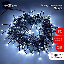 Гирлянда LED Нить Мишура 3,9м зеленый провод, холодный свет, 220V ЭРА