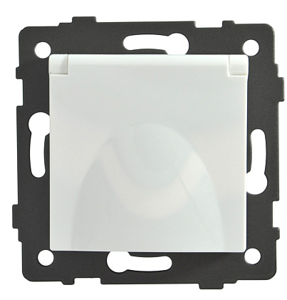 Розетка 1-я с крышкой с/з с шторками белая A-023W "Aura" AWSproducts