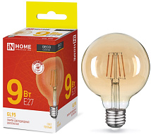 Лампа светодиодная LED-GL-95-DECO gold 9Вт 230В Е27 3000К 1040Лм золотистая IN HOME